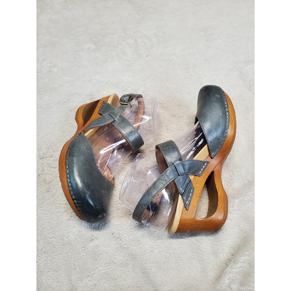 Dansko Dark Gray Leather Clogs with Wooden Soles